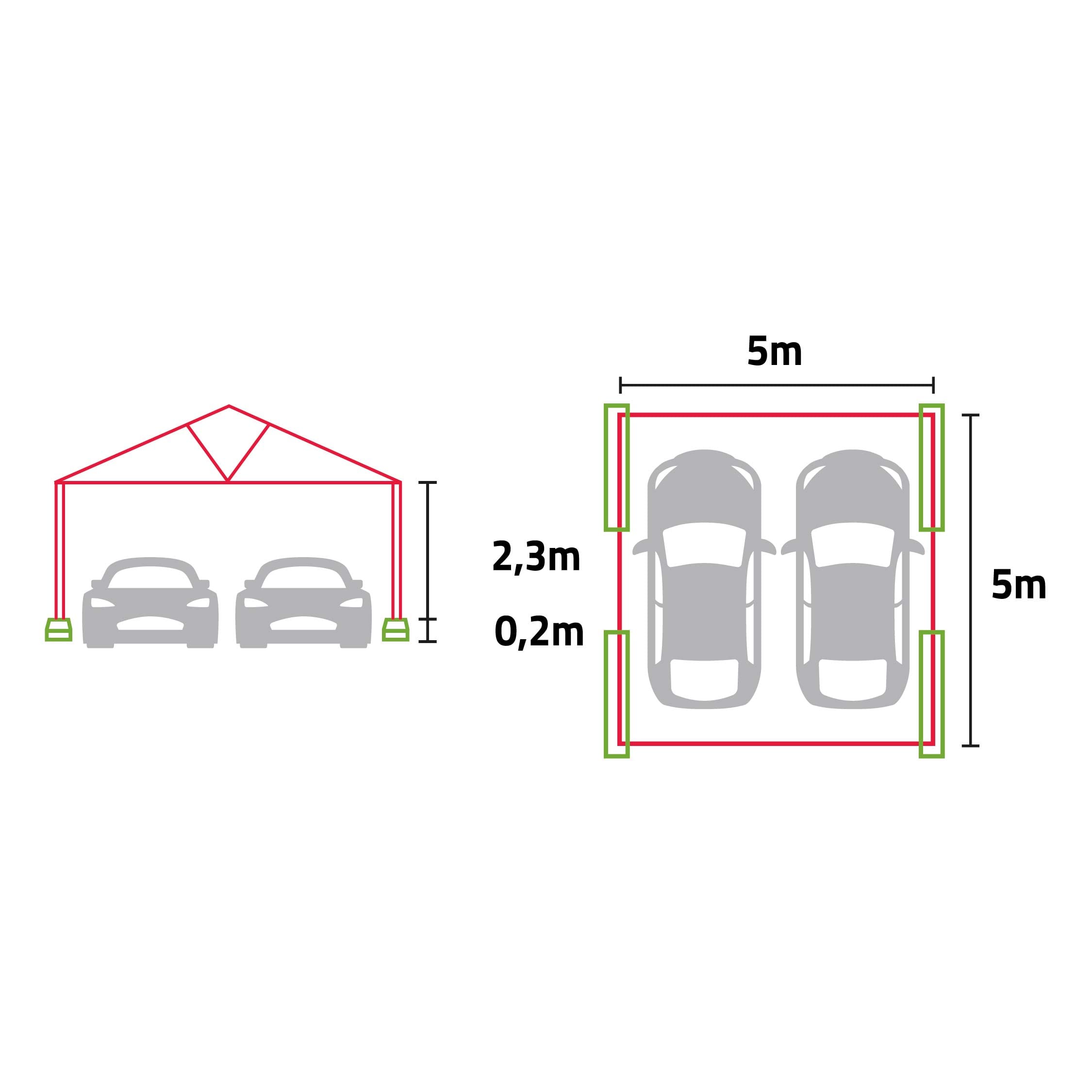Struttura antigrandine doppia 2 auto 5x5 mt — M Italia