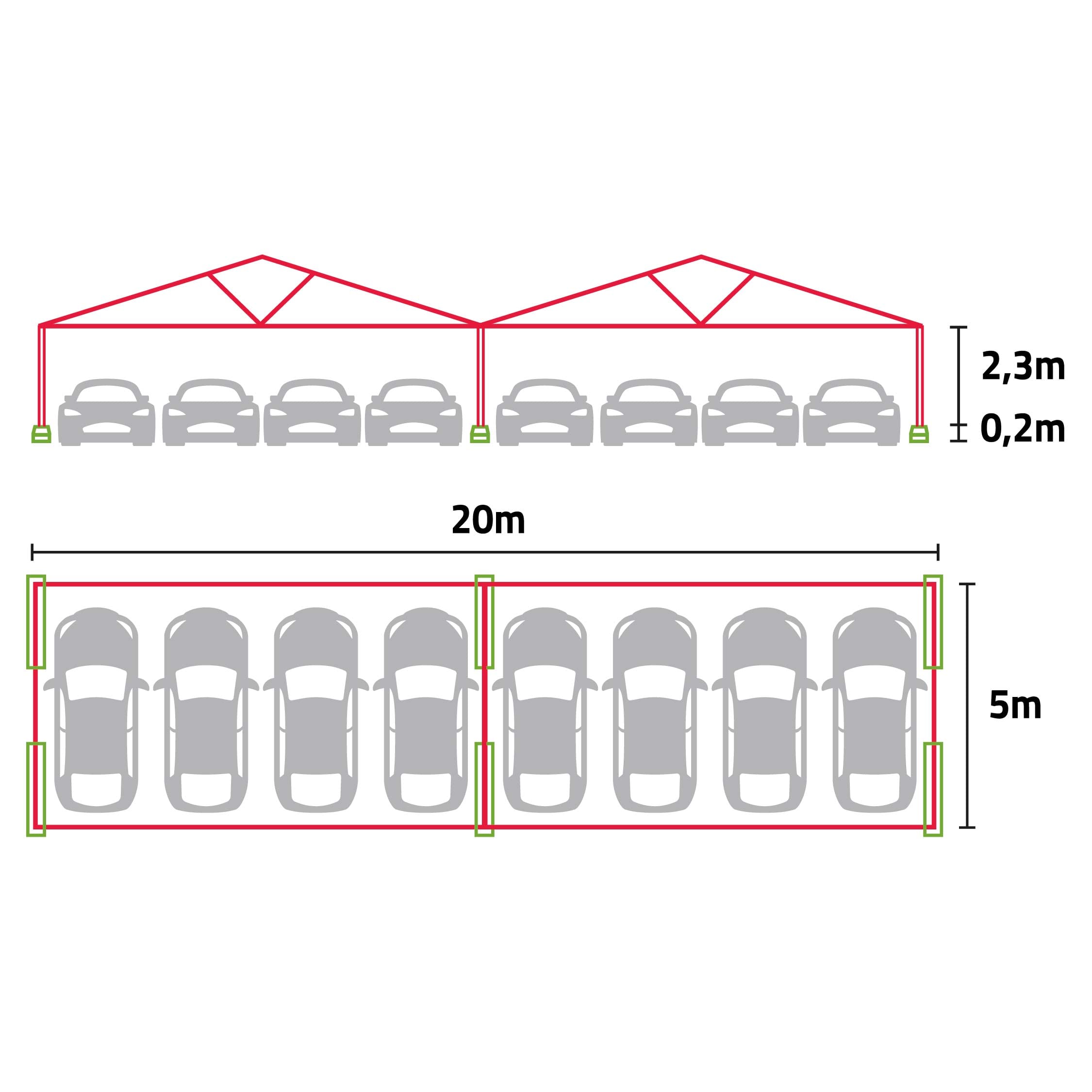 Struttura antigrandine 8 auto 10x10 mt officina — M Italia
