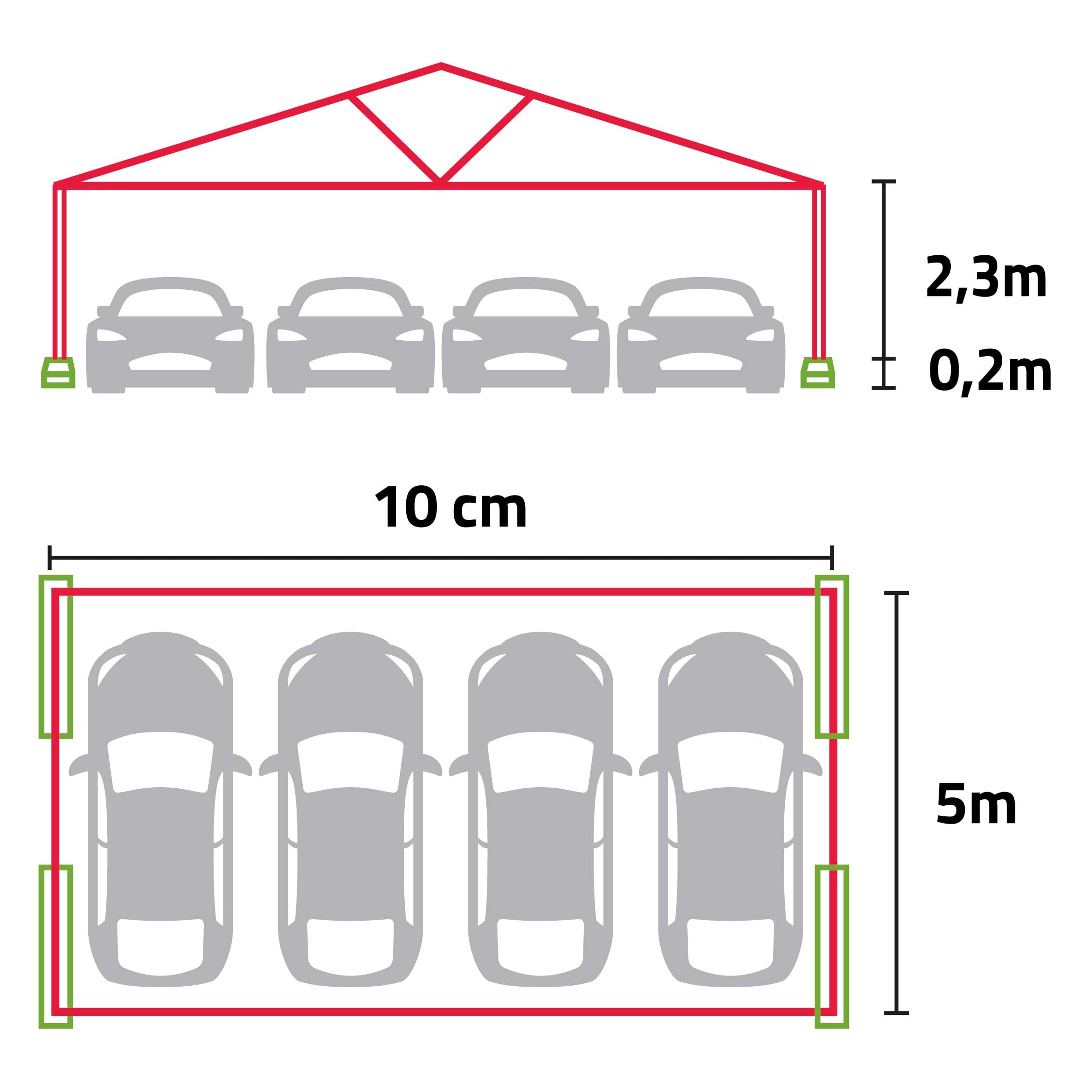 Struttura antigrandine quadrupla 4 auto 10x5 mt — M Italia